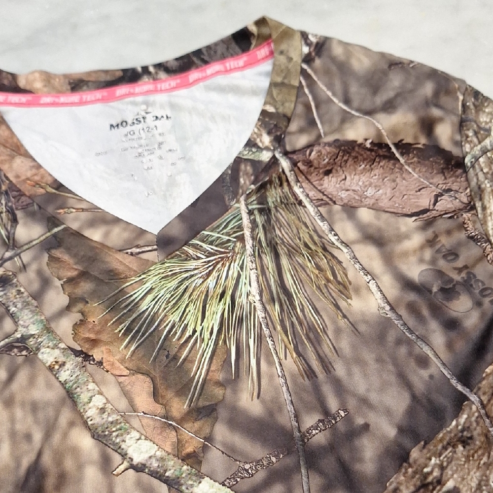 Mossy Oak Camouflage Dri More Tech Tee Earth Tones Sz‎ 12-14 Performance Hunting